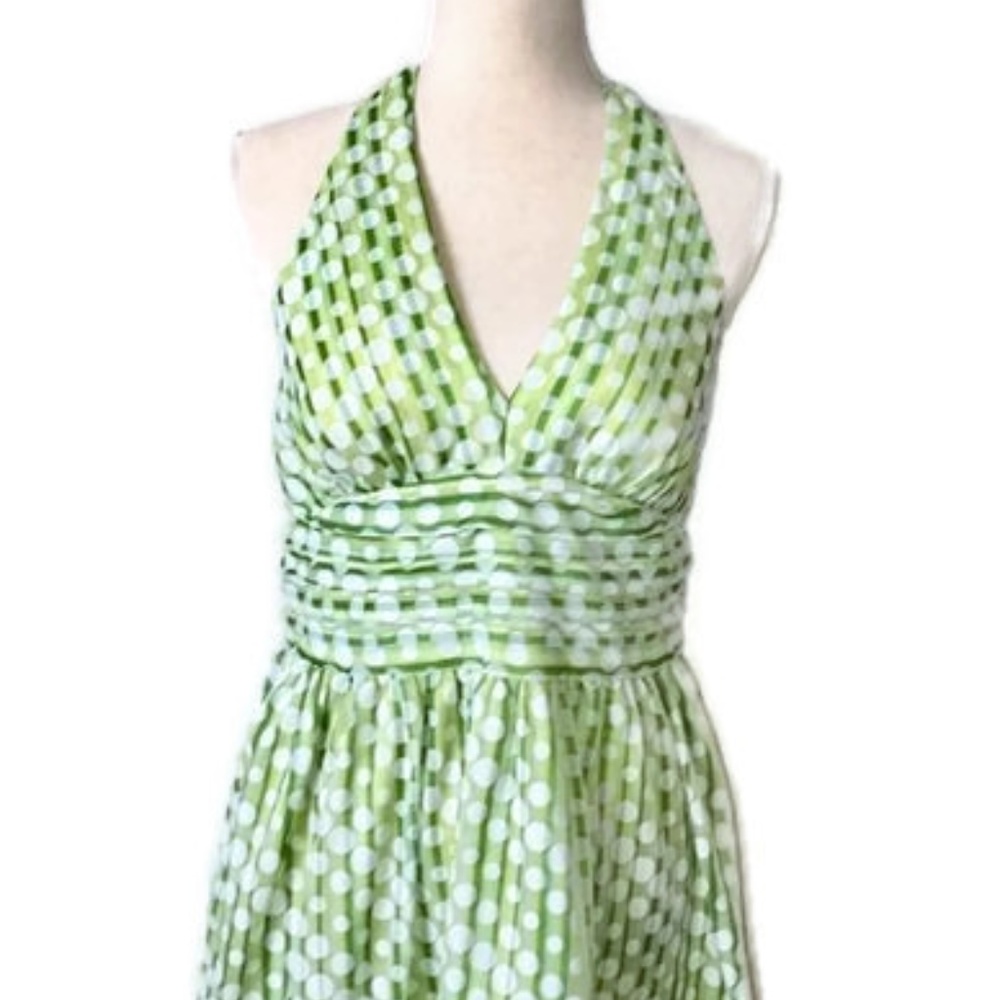 Robbie B Green/White Polka Dot Halter Dress - Picture 2 of 4